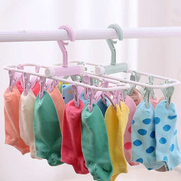12 Clip Folding Drying Rack Underwear Socks Clip Multi-functional Clothes Rack Plastic Portable Cloth Drying Rack