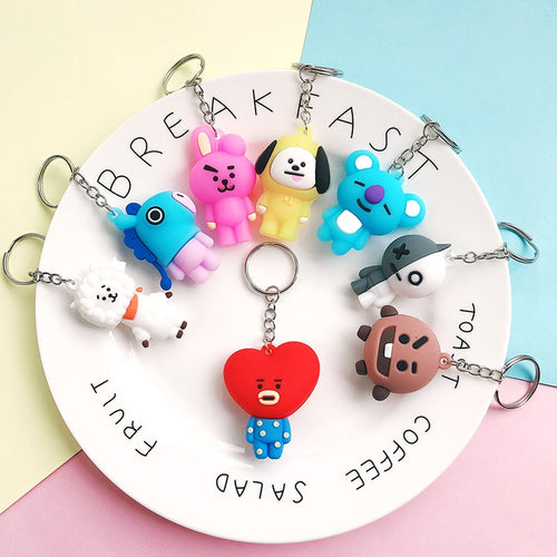 KPOP Bangtan Boys Suga V PVC Keychain Bags Chain Charm Cords Lariat Clip Lanyards Keyring Accessory Funny Toys Bt21 Keychain