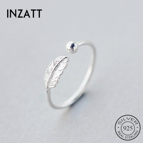 INZATT Authentic 925 Sterling Silver Cute Feather Personality Adjustable Ring Fine Jewelry For Women Party Elegant Accessories