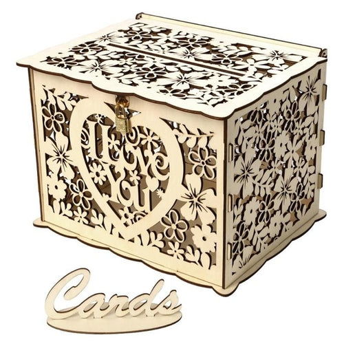 DIY Wedding Gift Card Box Wooden Money Box with Lock Beautiful Wedding Decoration Birthday Party Supplies